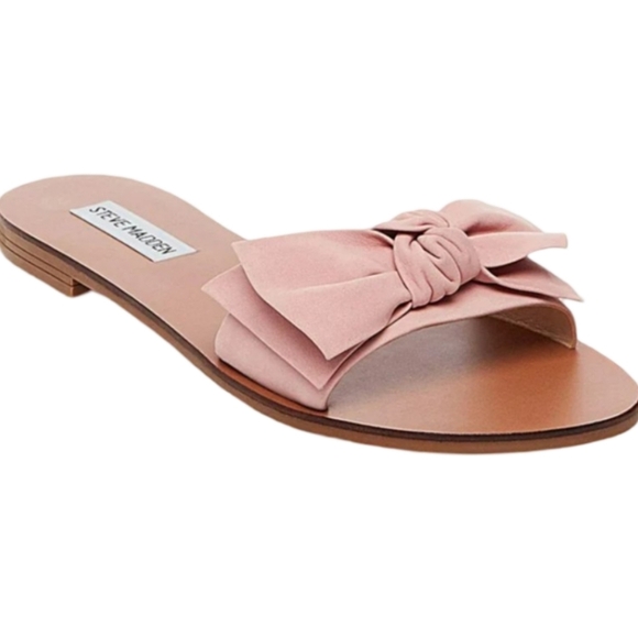 Steve Madden Knotts Pink Bow Slide Sandals Size 6.5 Blush Flat - Picture 2 of 9